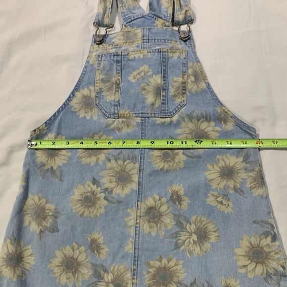 American Eagle Outfitters Overall Denim Dress Jumper Sz XS Sunflower Floral - Picture 7 of 14